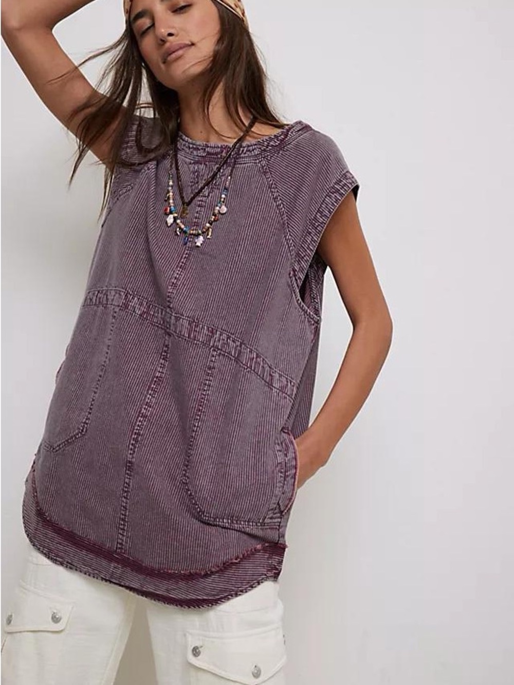 Free People We The Free Madison Railroad Stripe Tunic Top Pink Black S